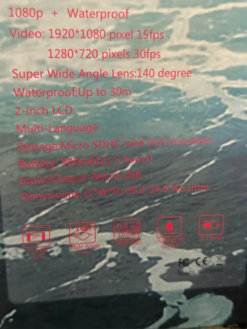 Black Sports Action Camera with Waterproof Housing - 1080p
